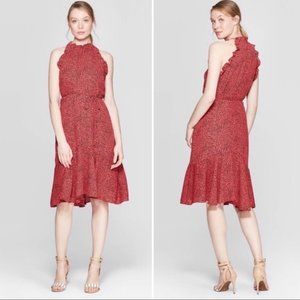 Ruffle Red Black Leopard Print Belted Size L